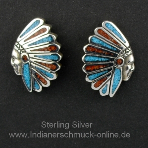 Indianhead Ohrstecker Trkis Koralle Indianerschmuck