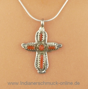 Kreuz mit Koralle Zuni Indianerschmuck