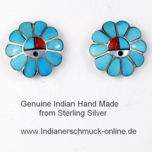 Sunface Ohrring in Trkis Zuni Indianerschmuck