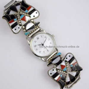 Thunderbird Inlay Armbanduhr Zuni Indianerschmuck Unisex