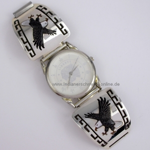 Adler Etched Inlay Armbanduhr Zuni Indianerschmuck Unisex